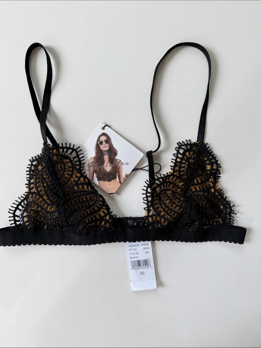 Lira Black Lace Bralette with Gold Lining